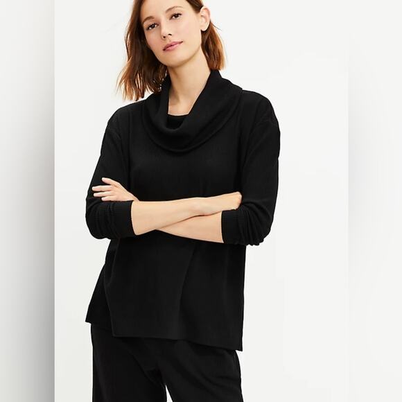 NWT Lou & Grey Brushed Rib Cowl Neck Top Black Size S Minimalist Office Preppy - Picture 2 of 13